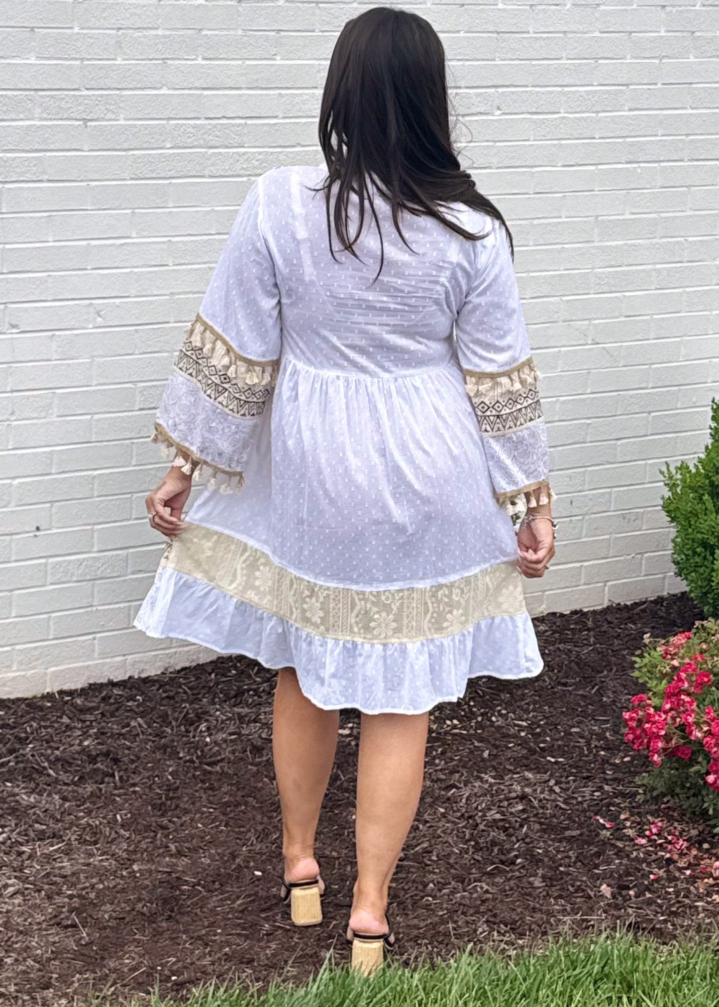 Ivory Mosaic 3/4 Sleeve Dress