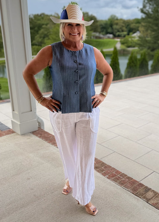Pinstripe Denim Vest