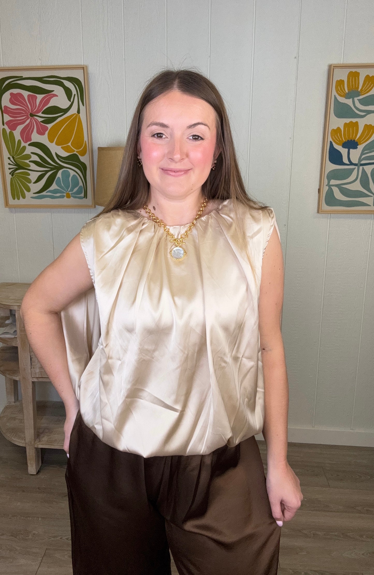 Champagne Satin Blouse