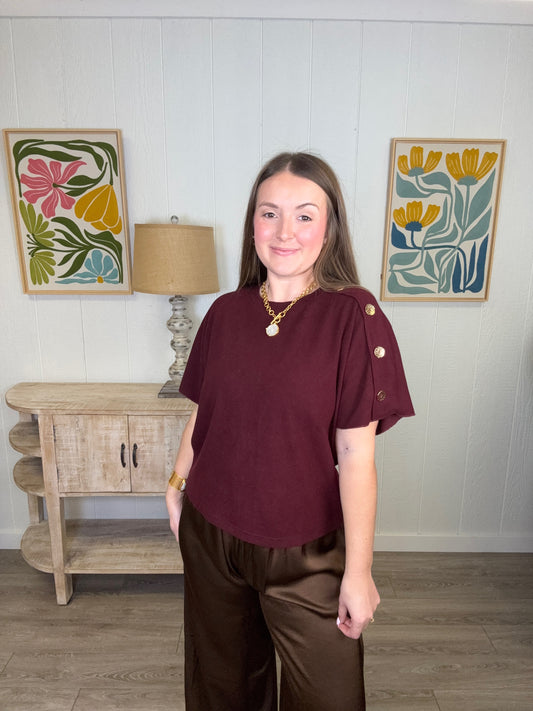 Short Sleeve Burgundy Sweater