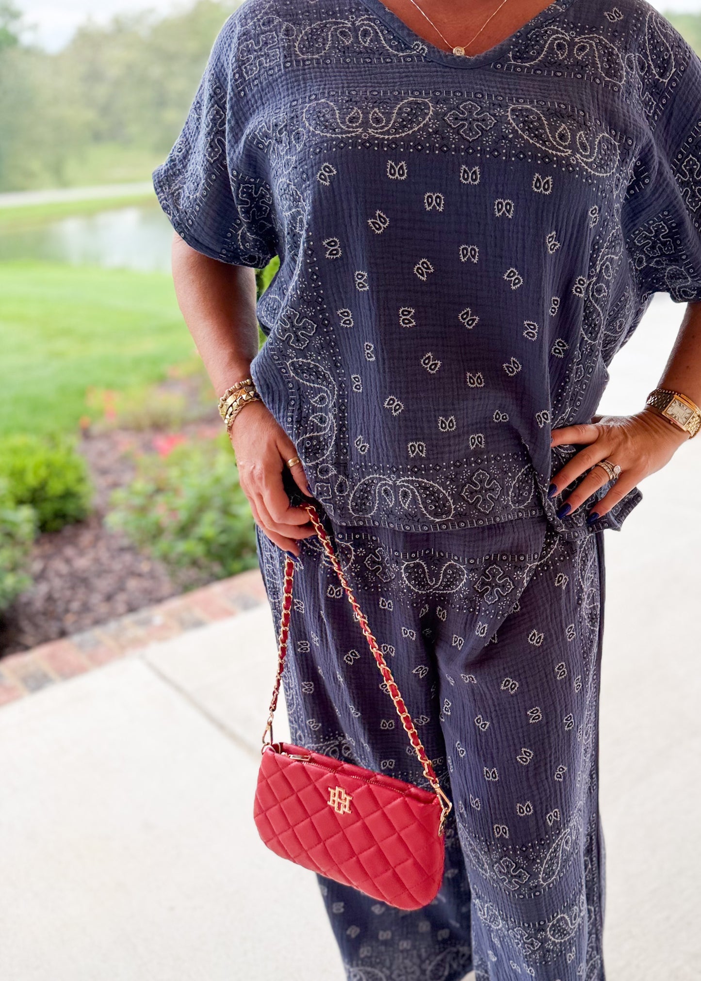 Navy Bandana Flow Pants