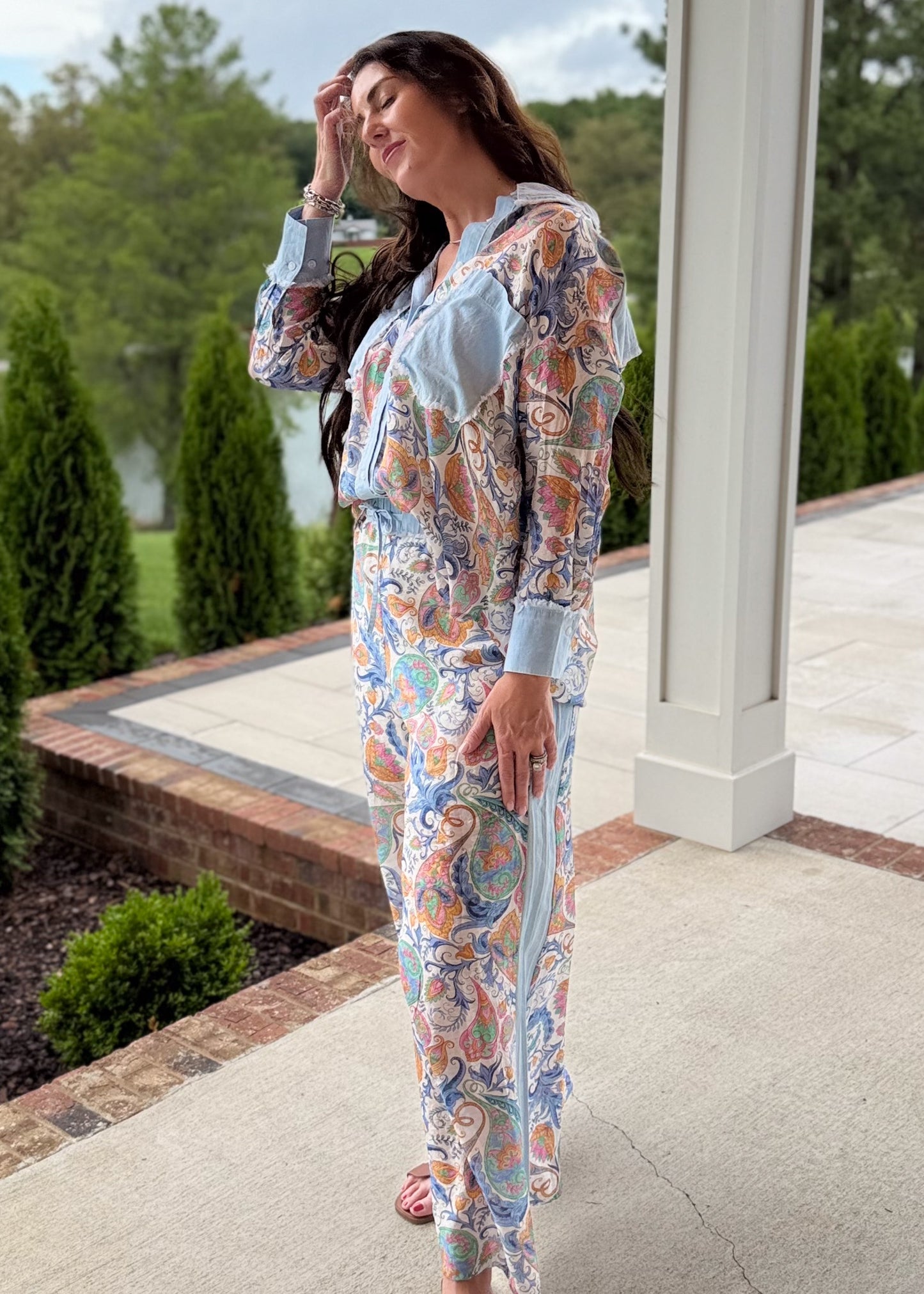 Blue Paisley Pocket Blouse