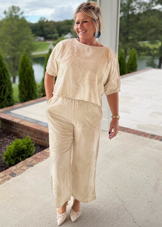 Floral Embroidered Pant Set