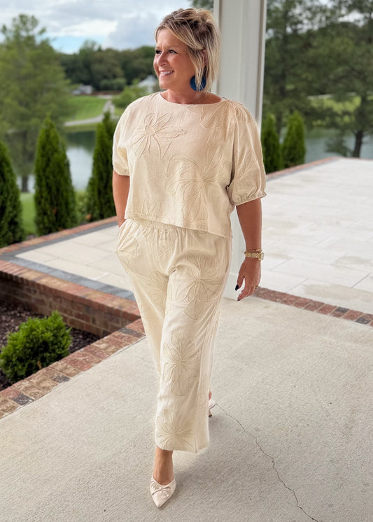 Floral Embroidered Pant Set