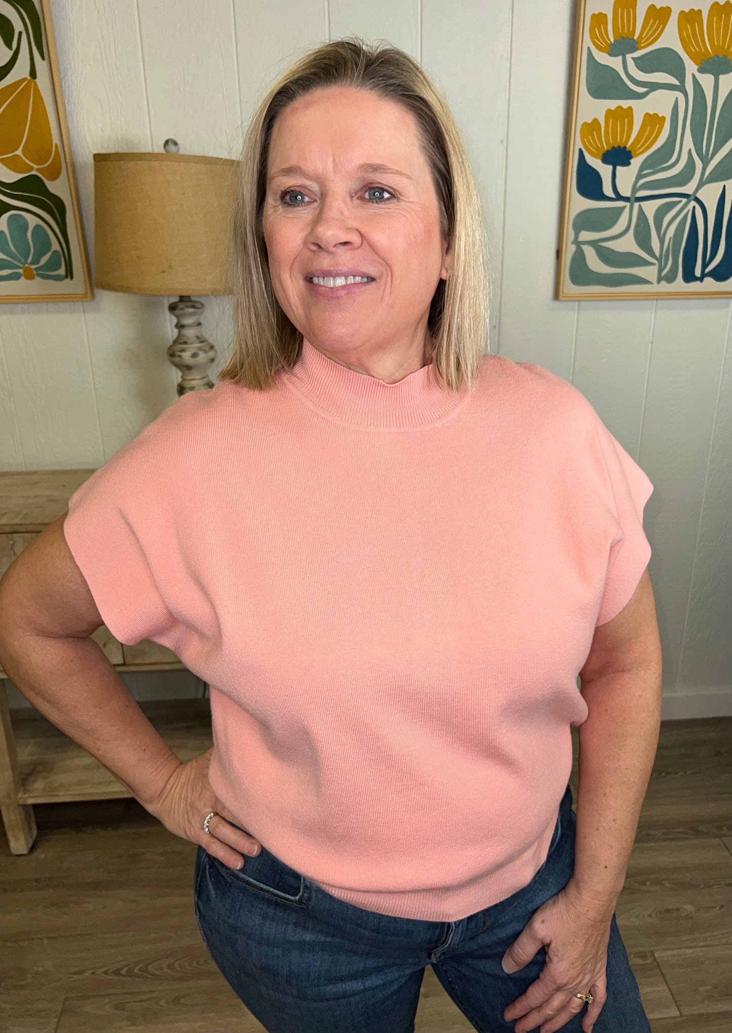 Mock Neck Short Sleeve Sweater Top