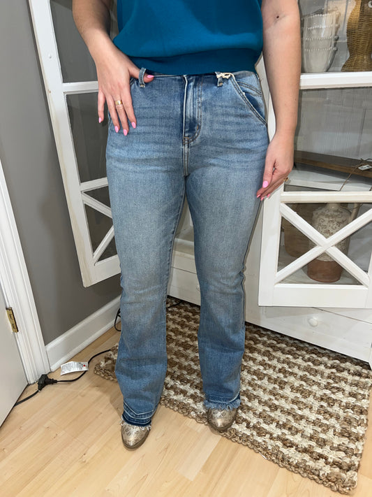 Slight Fringe Hem High Rise Flare Jean