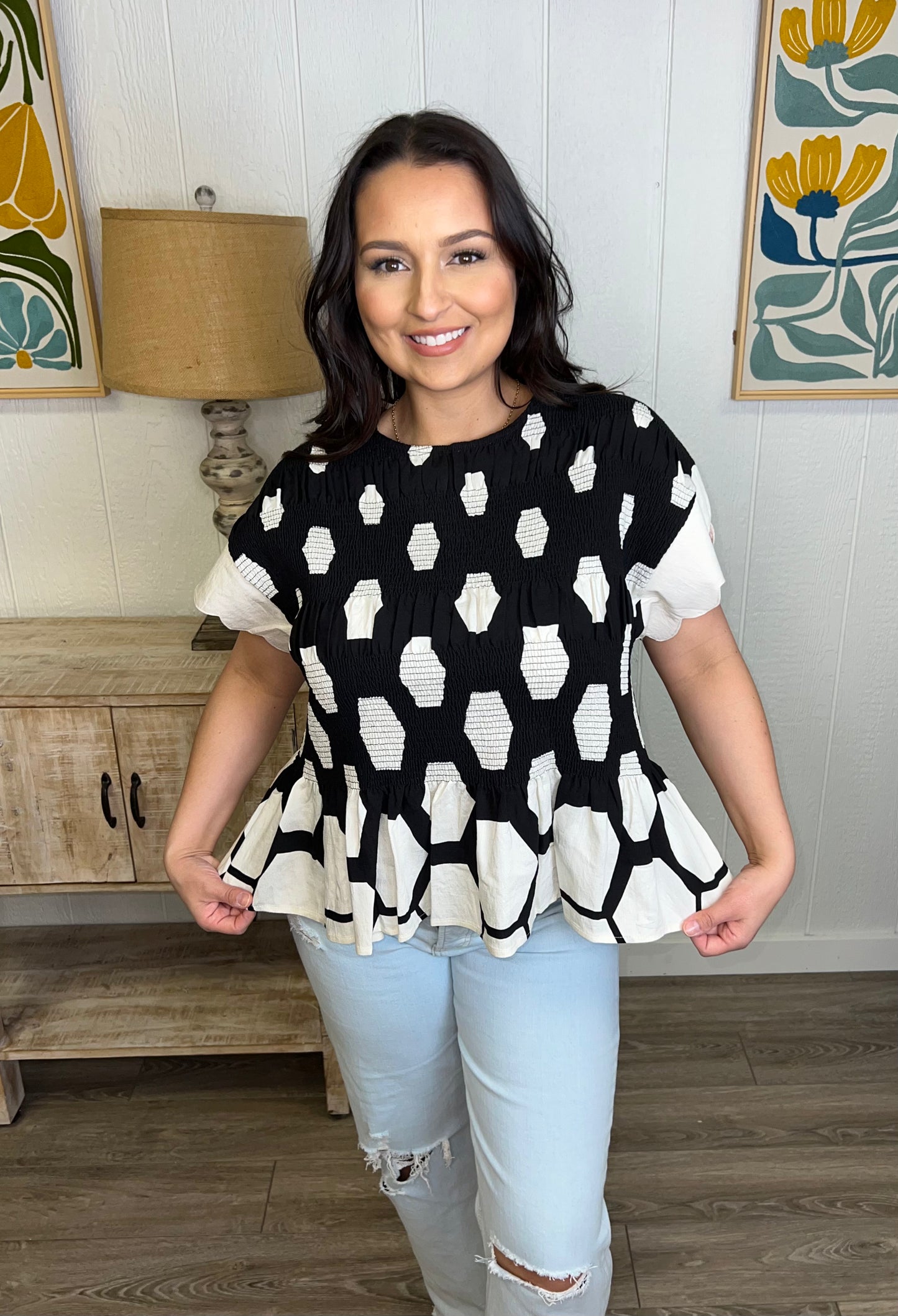 Midnight Mosaic Smocked Top