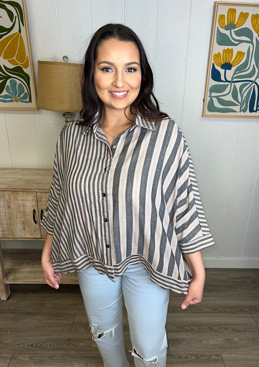 Mixed Stripe Statement Blouse