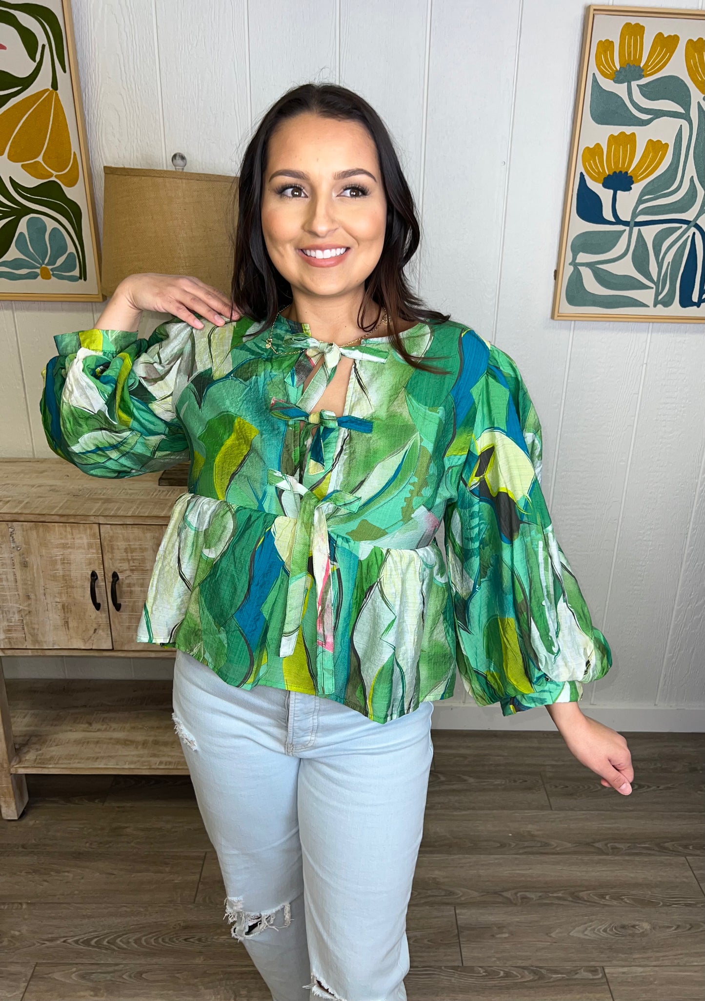Emerald Breeze Tie Blouse