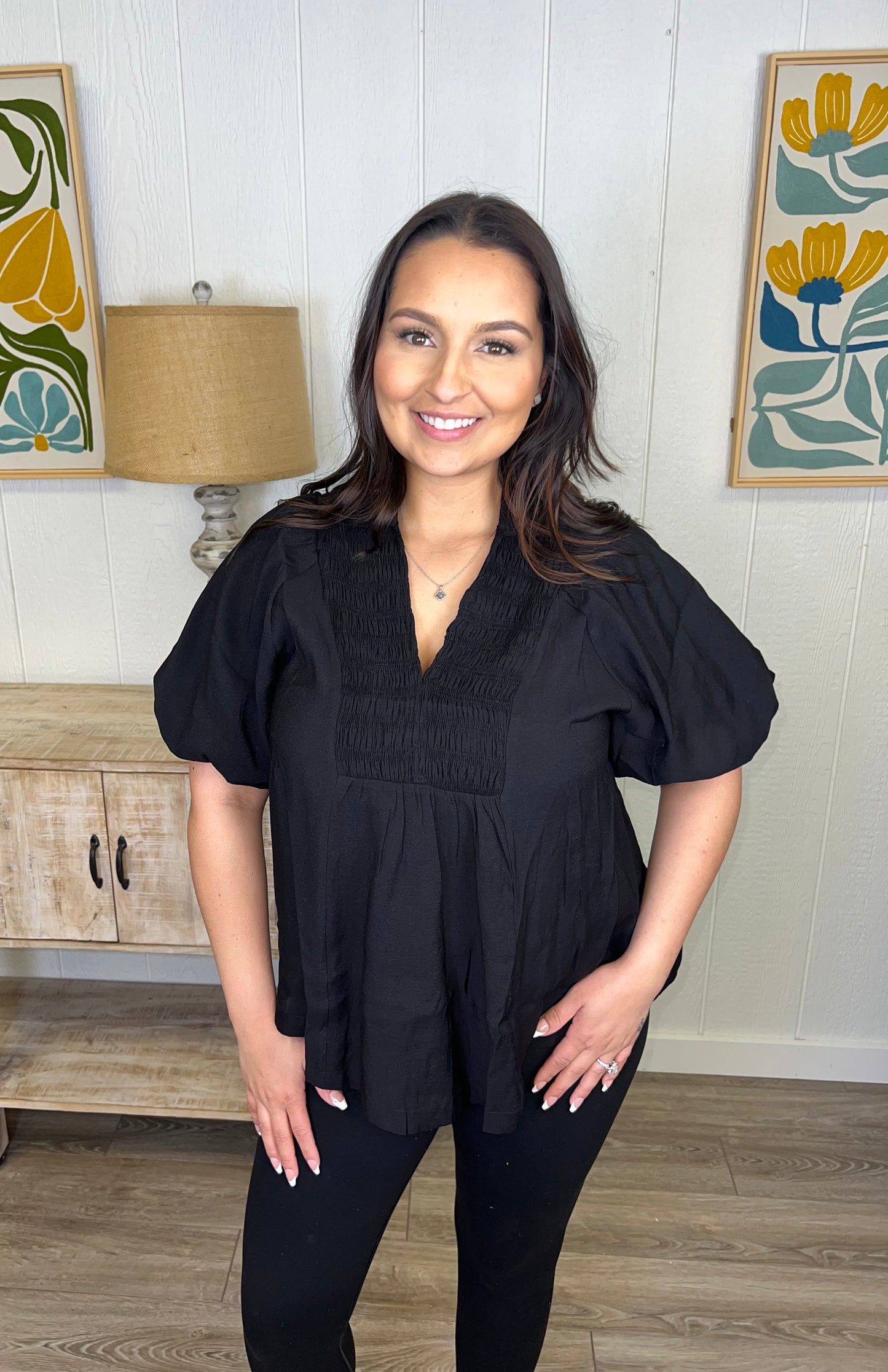 Midnight Charm Smocked Top