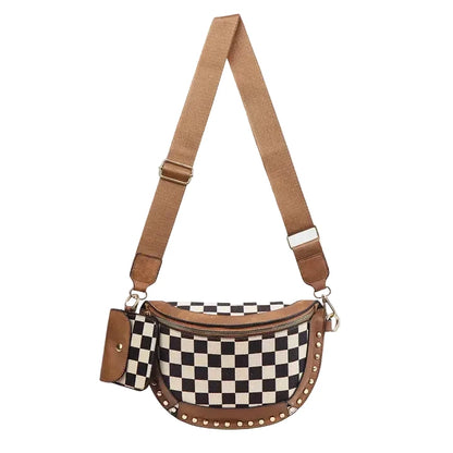 Rivet Checkered Bum Bag Crossbody with Pouch