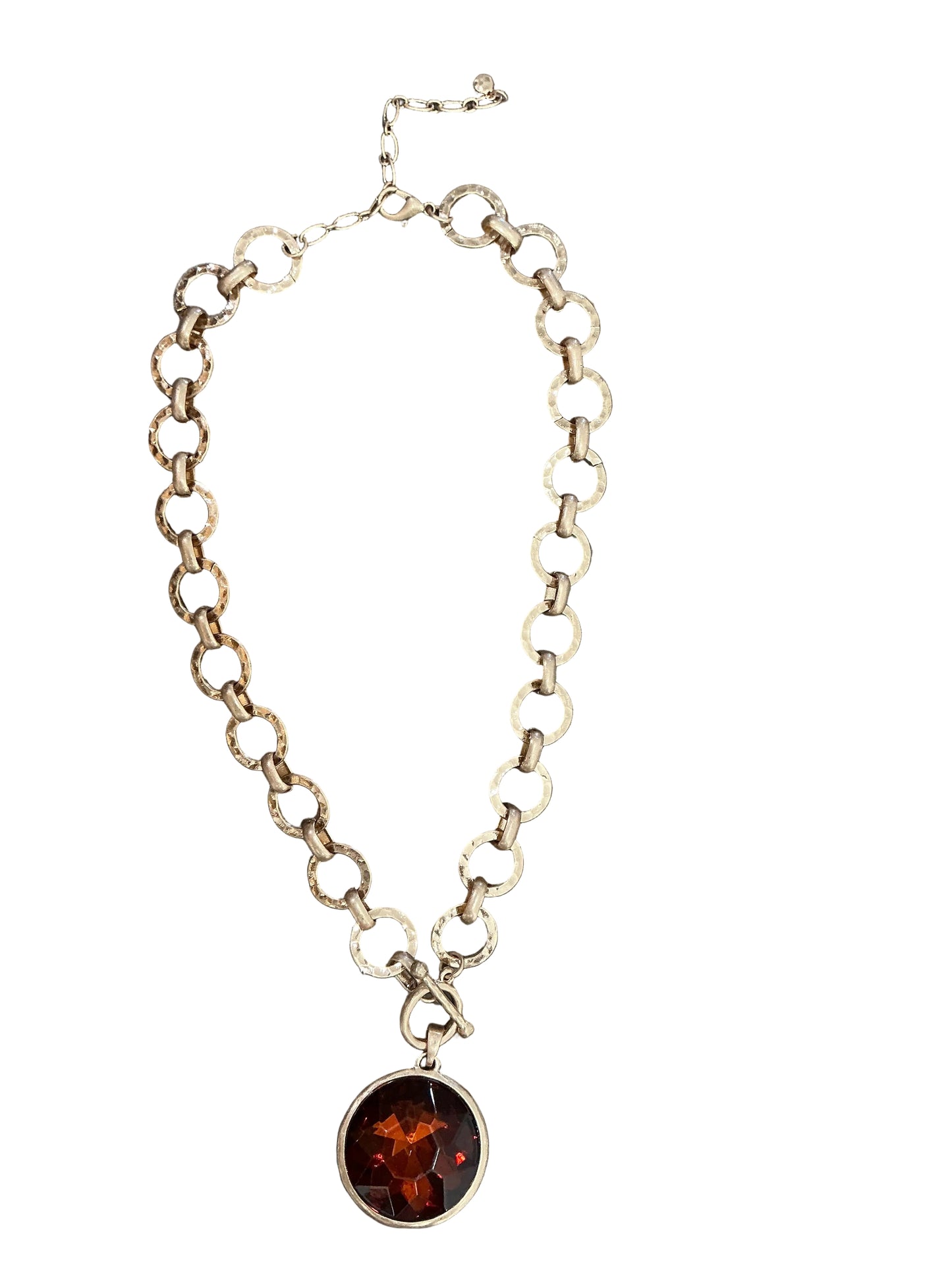GILDED RADIANCE-CHUNKY RING CHAIN NECKLACE W/SPARKLY CRYSTAL