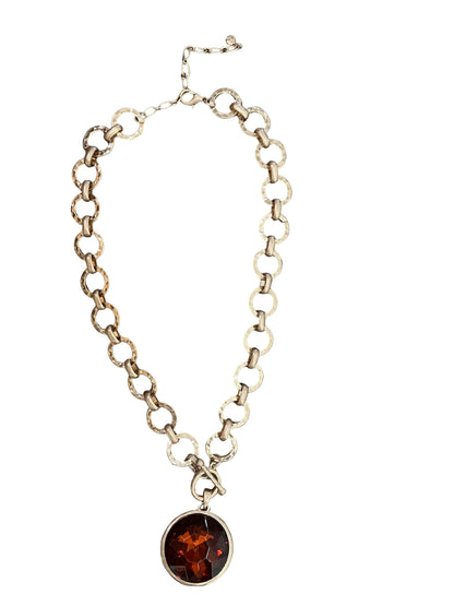 GILDED RADIANCE-CHUNKY RING CHAIN NECKLACE W/SPARKLY CRYSTAL