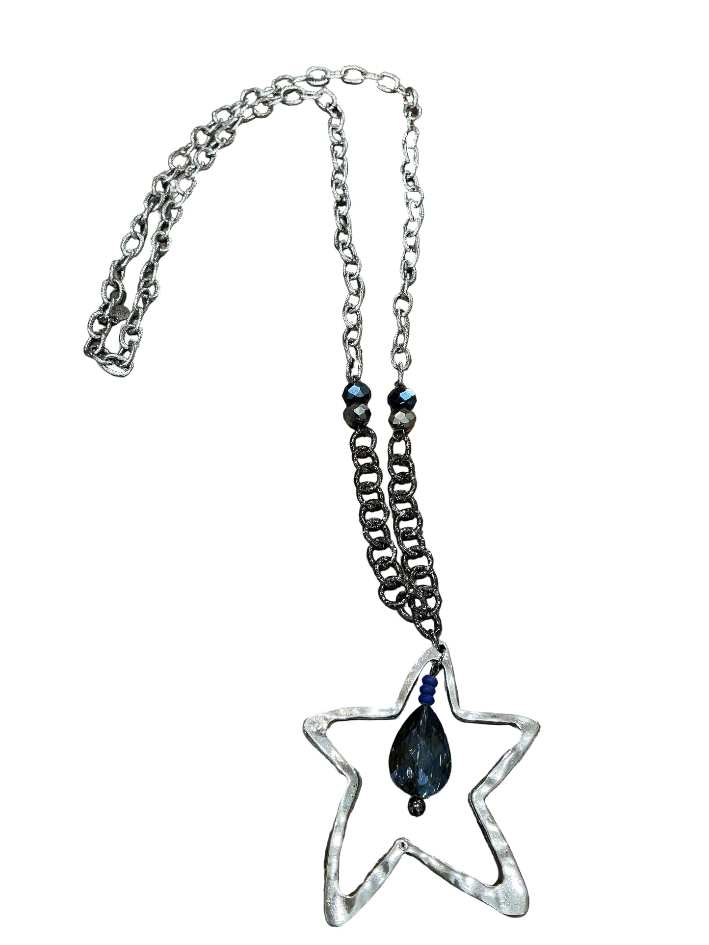 SILVER NECKLACE W/STAR PENDANT & BLUE CRYSTAL