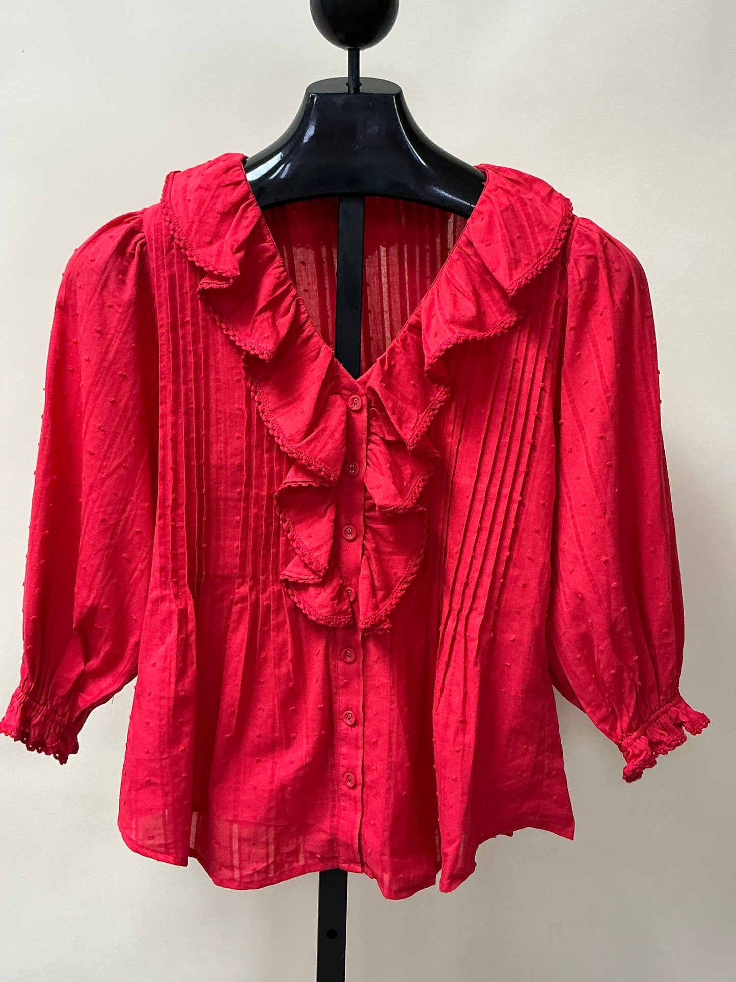 Pop Of Red Ruffle Blouse
