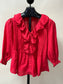 Pop Of Red Ruffle Blouse
