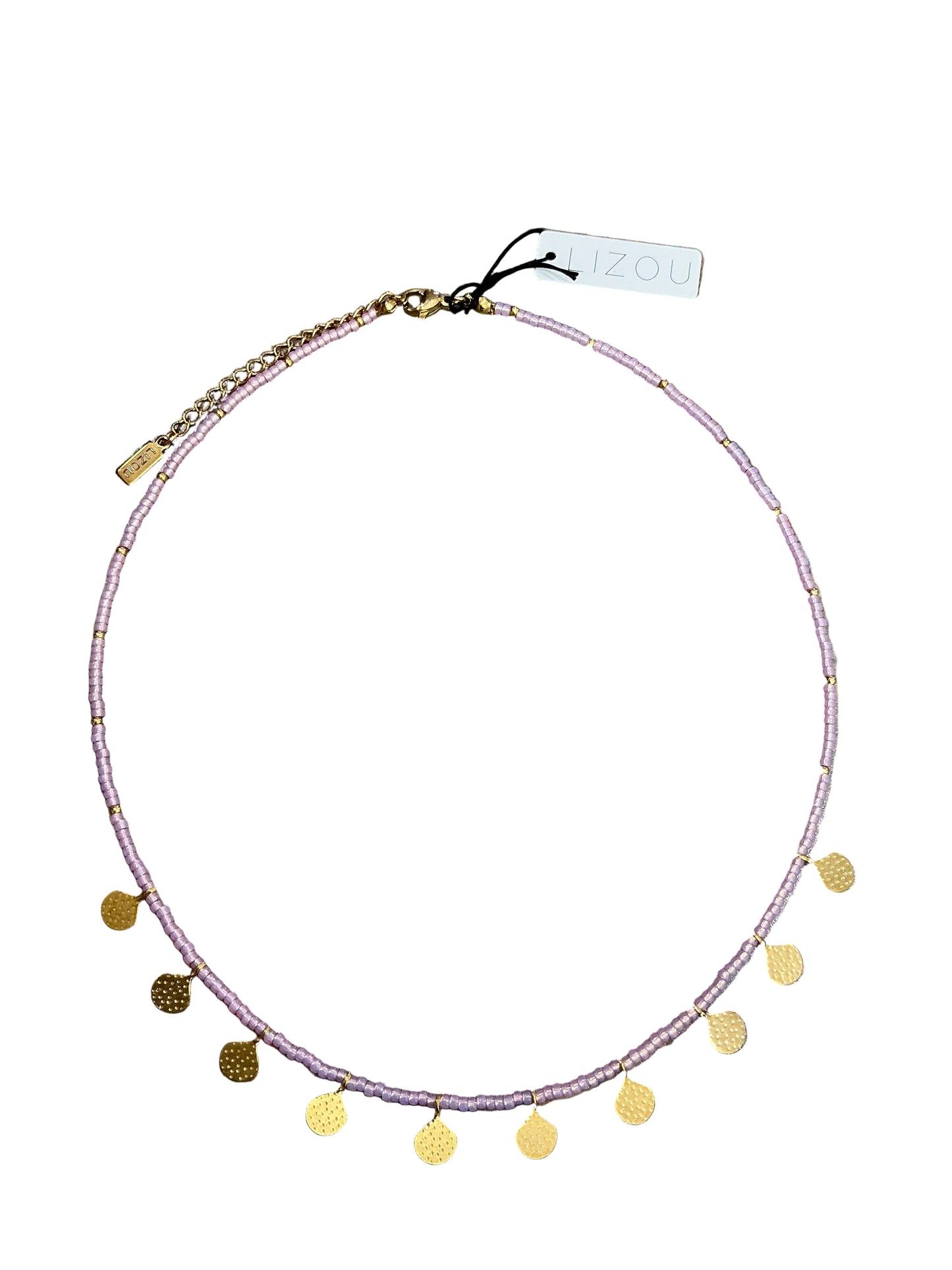 COLORFUL SEED BEAD AND GOLD FAN NECKLACE