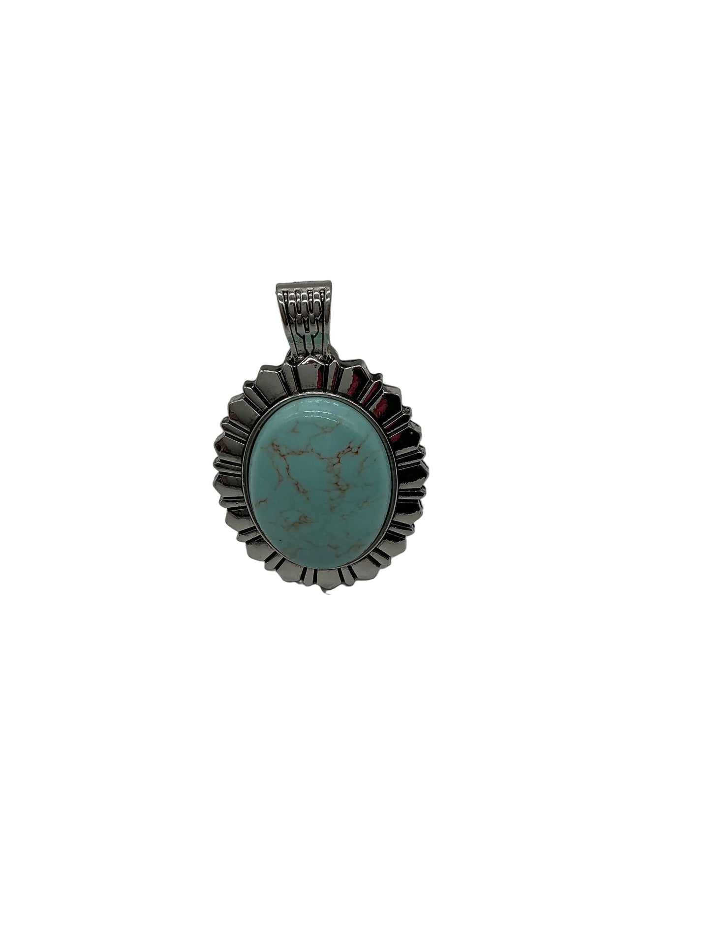 LARGE TURQUOISE & SILVER PENDANT with SYMMETRICAL BORDER
