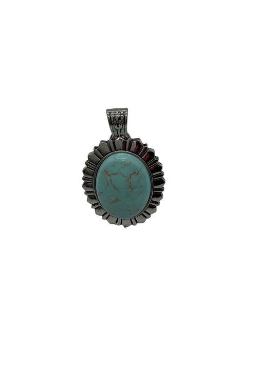 LARGE TURQUOISE & SILVER PENDANT with SYMMETRICAL BORDER