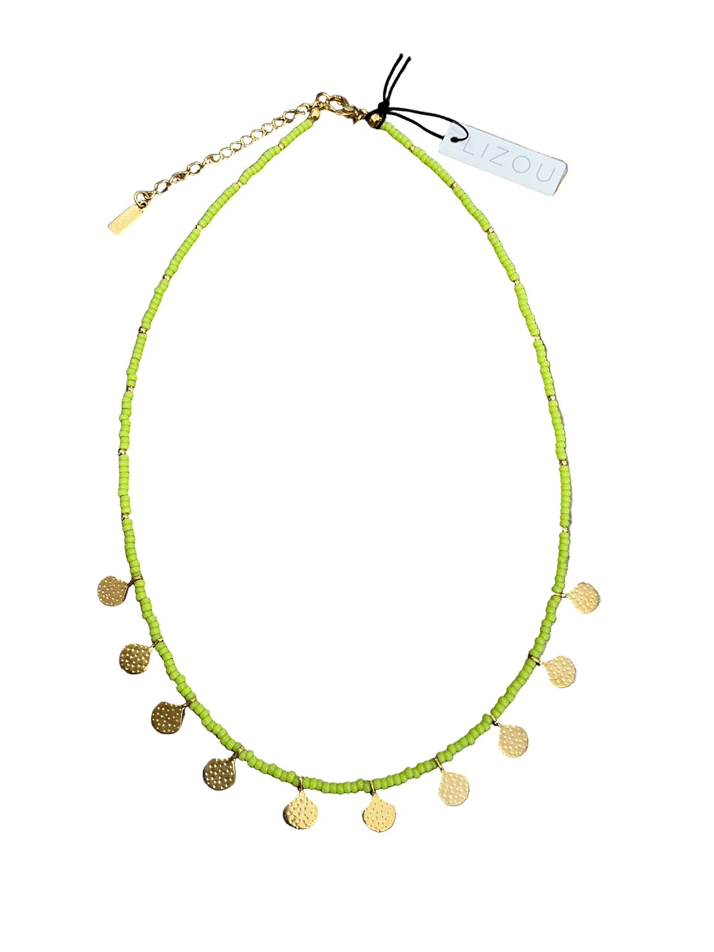 COLORFUL SEED BEAD AND GOLD FAN NECKLACE