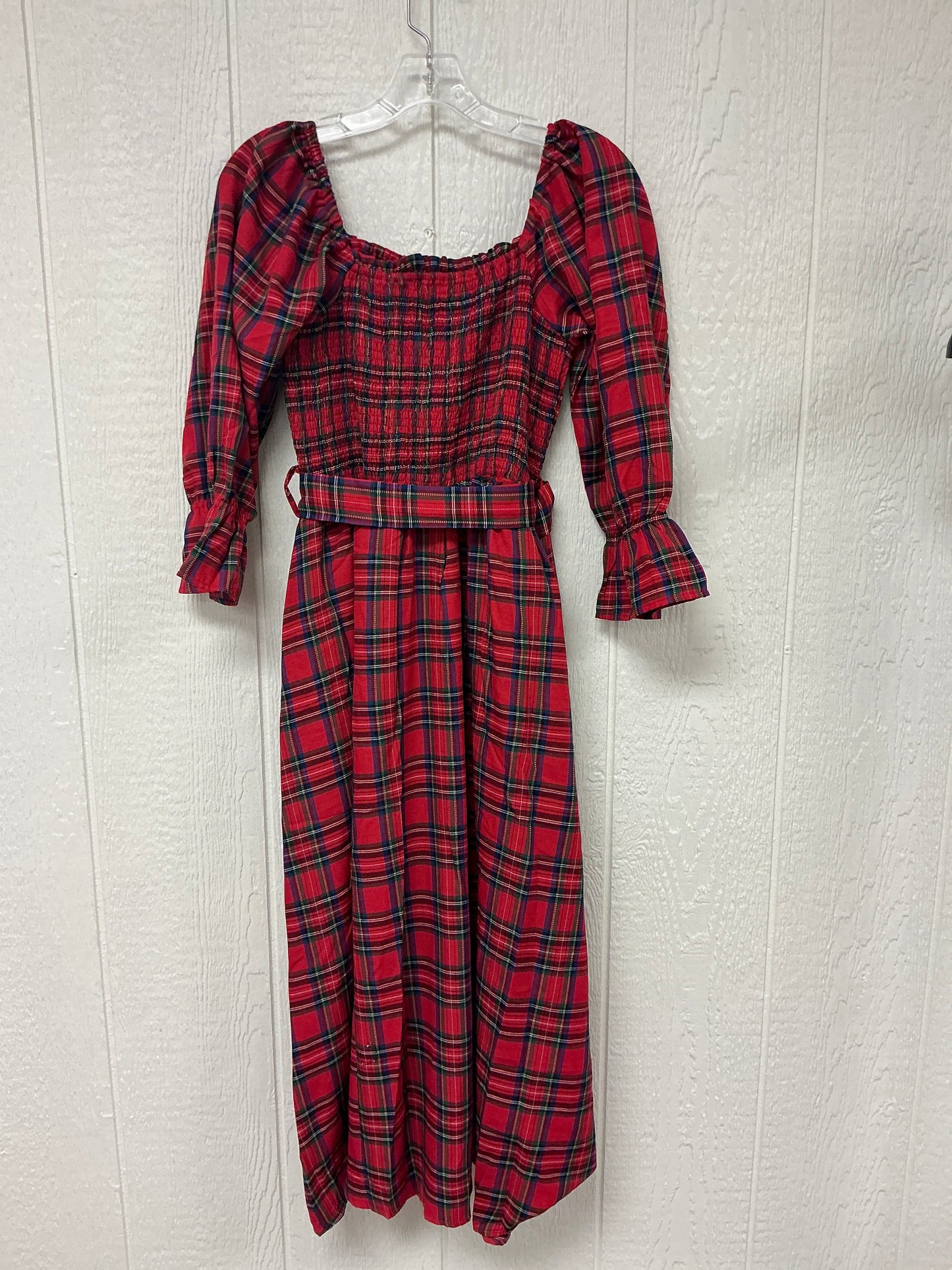 SQ NCK PLAID PUFF SLV DRESS