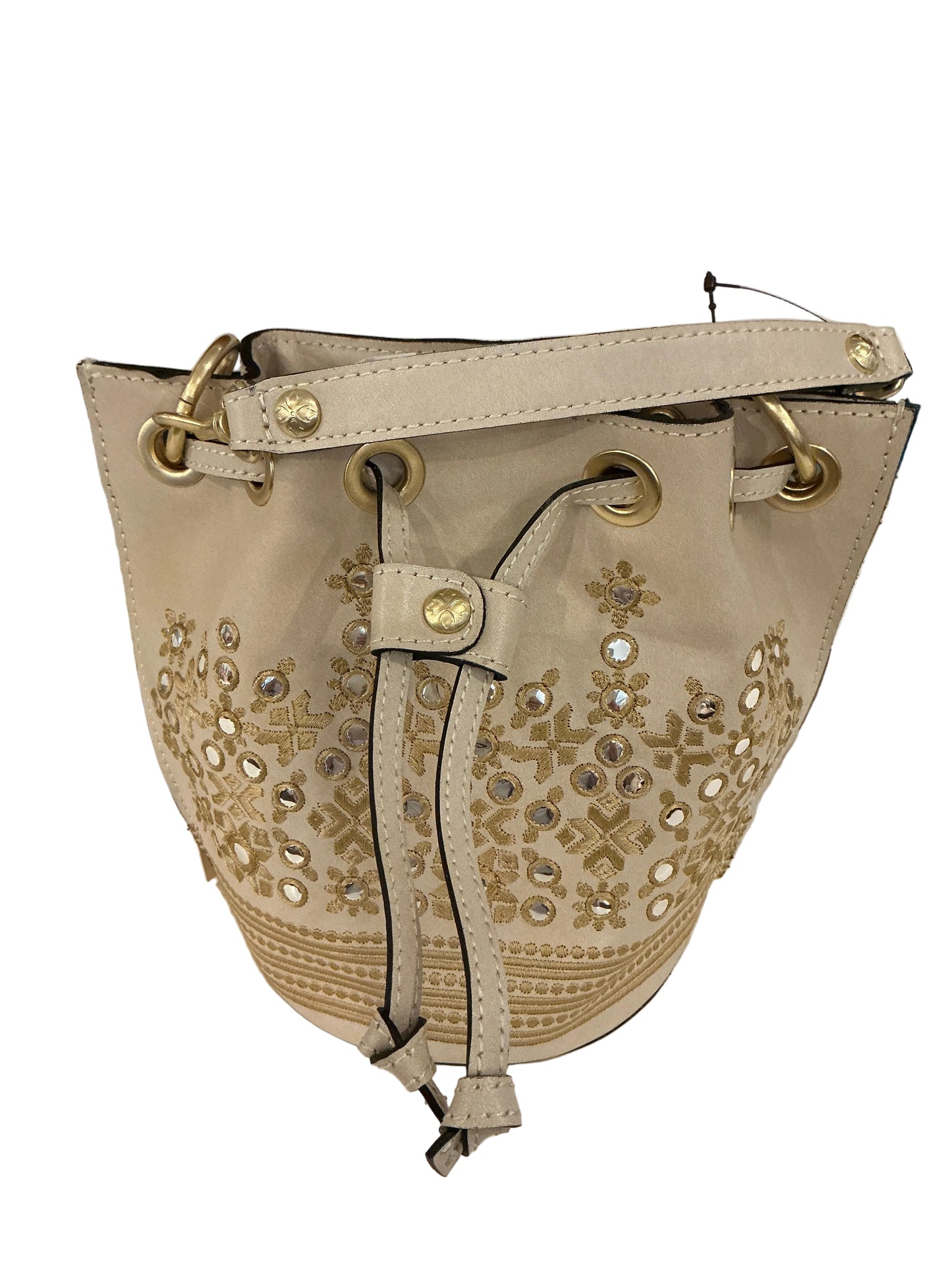 GREEK MIRROR EMB BUCKET BAG