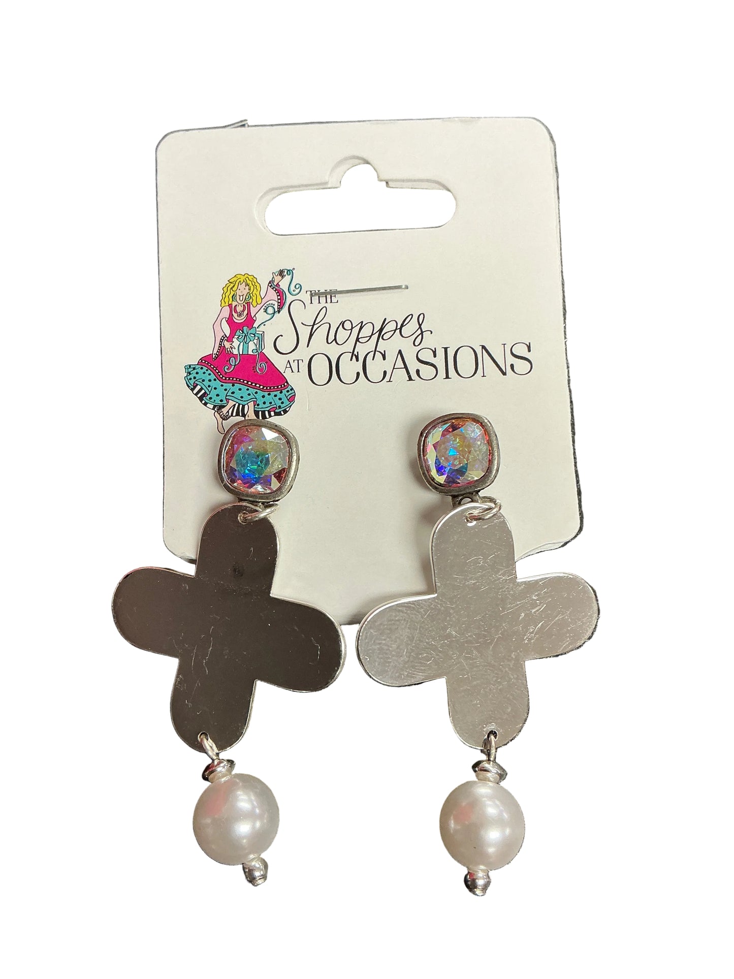 SILVER CROSS W/PEARL & RHINESTONE