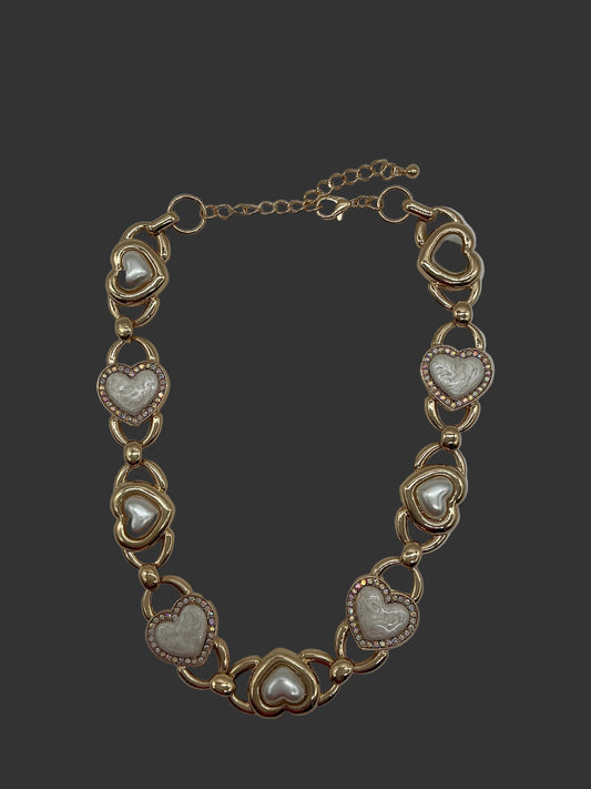 GOLD/PEARL HEART NECKLACE
