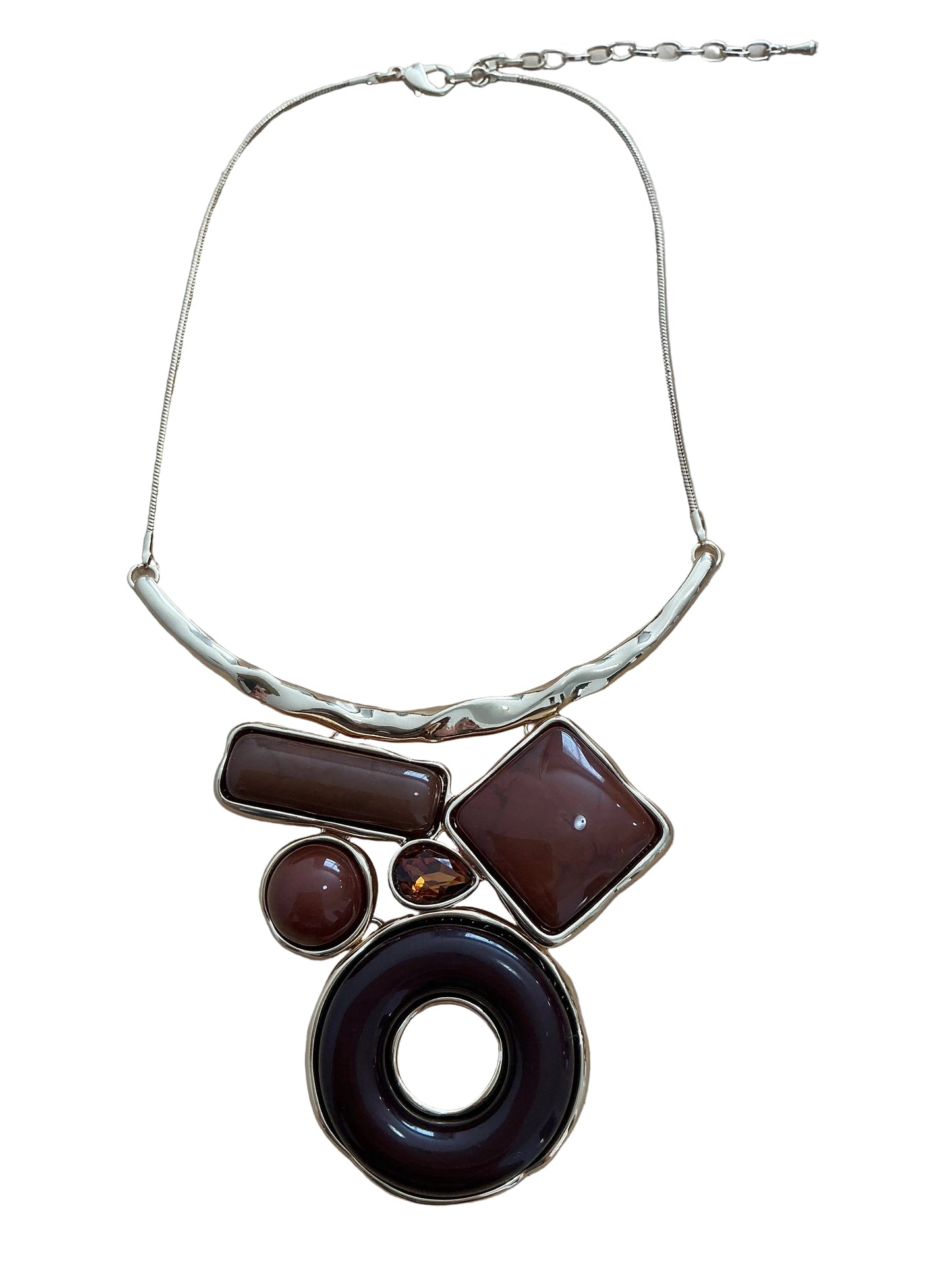 Brown Geometric Enameled Gold Bar Necklace