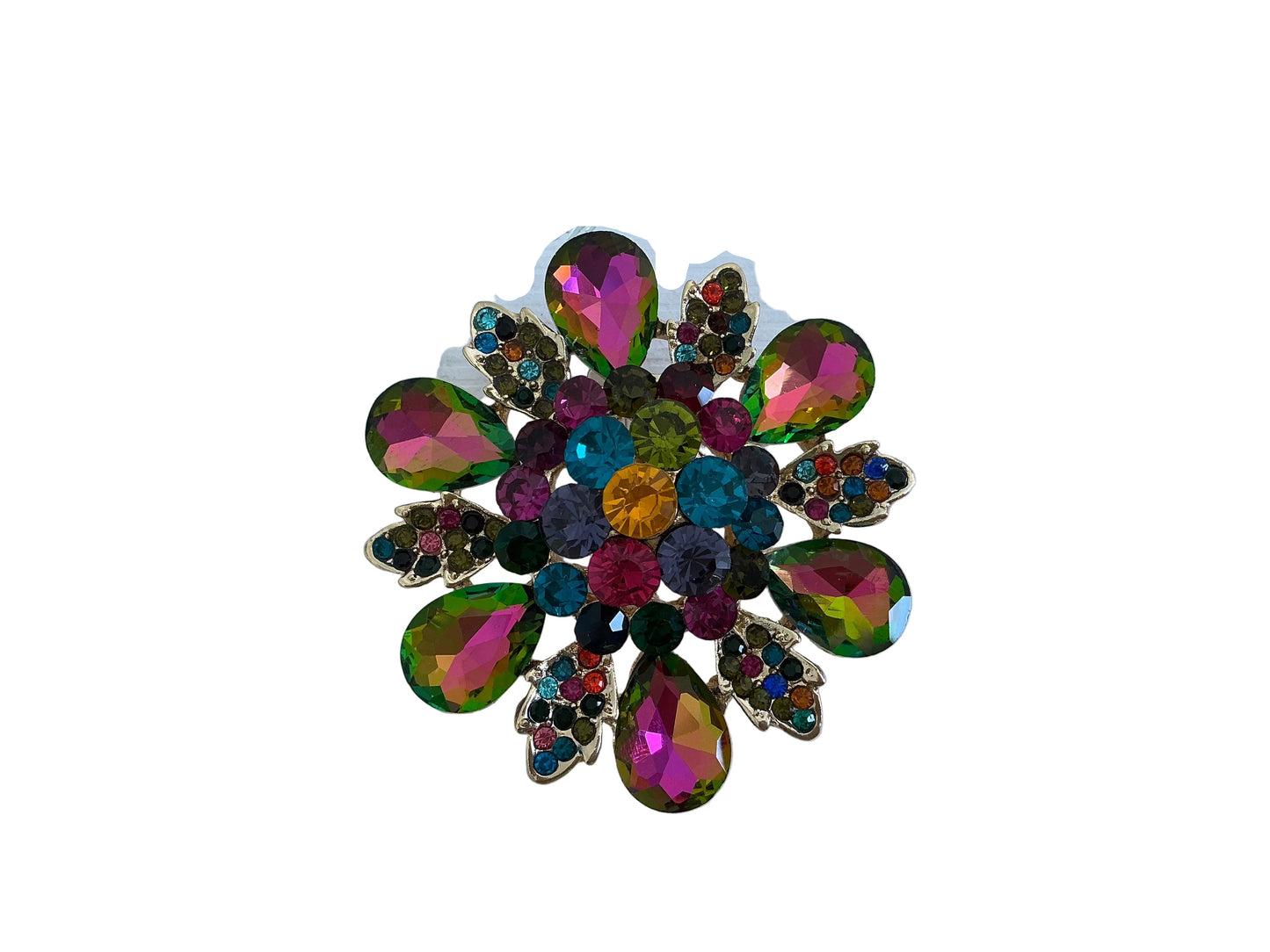 Floral Glass Stone Pin Brooch