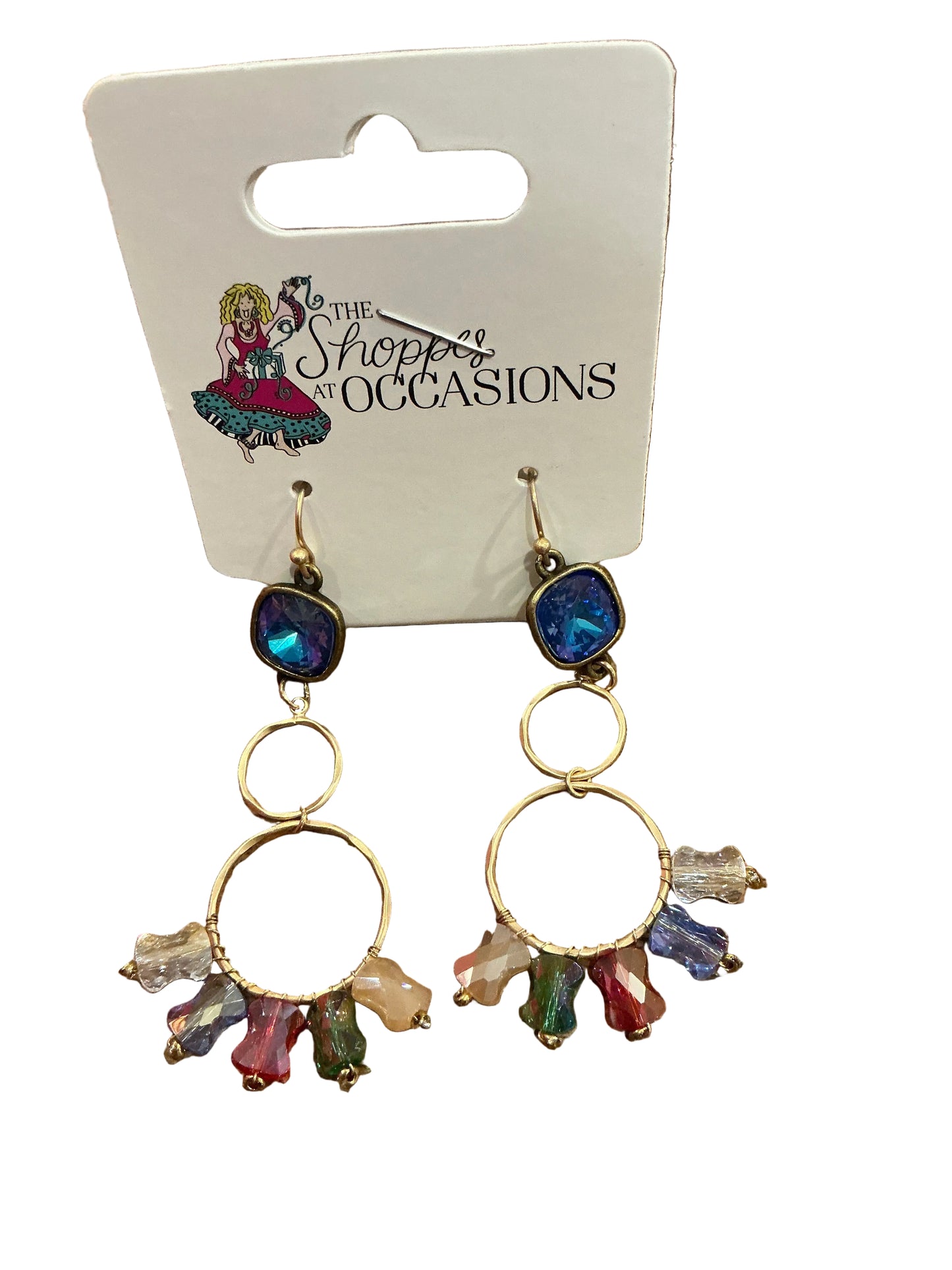 MULTI-COLOR STONE & GOLD CIRCLE EARRINGS