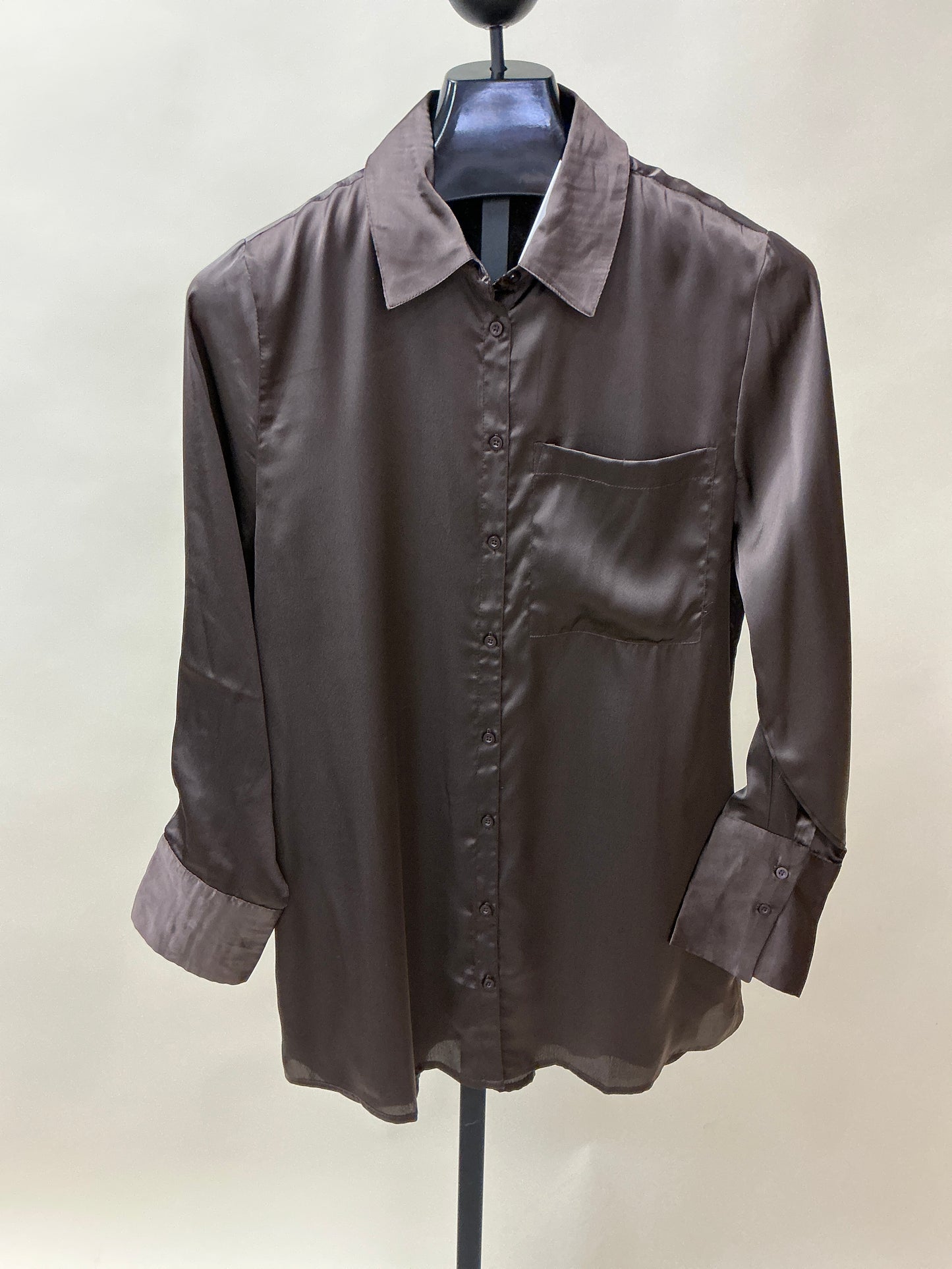 Oversized Satin Blouse - Brown