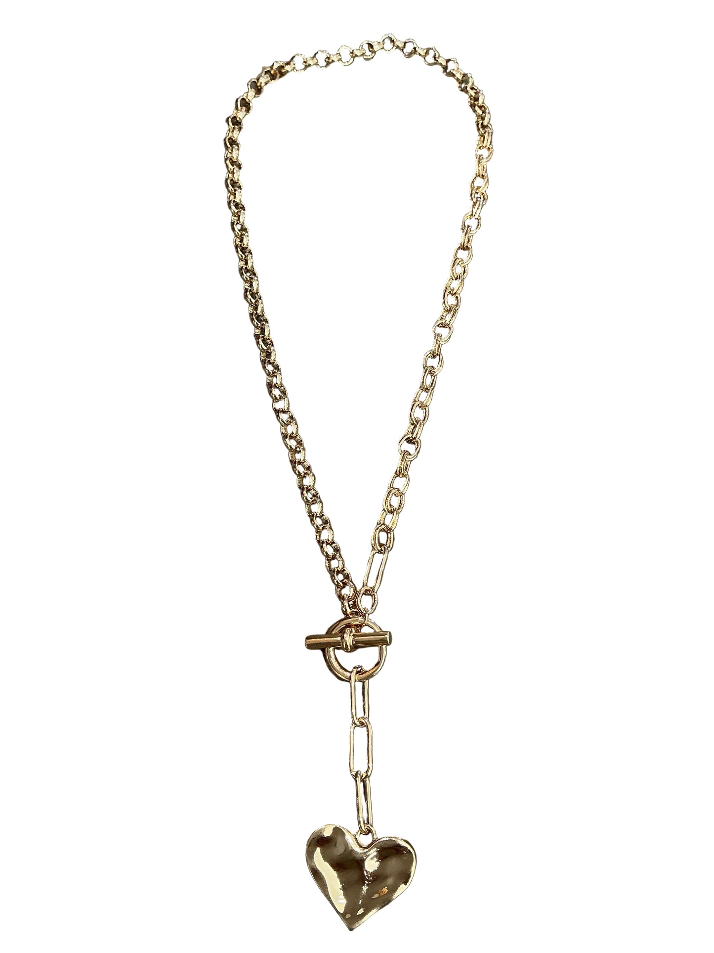 HEARTLINE GLOW-HAMMERED HEART LARIAT NECKLACE