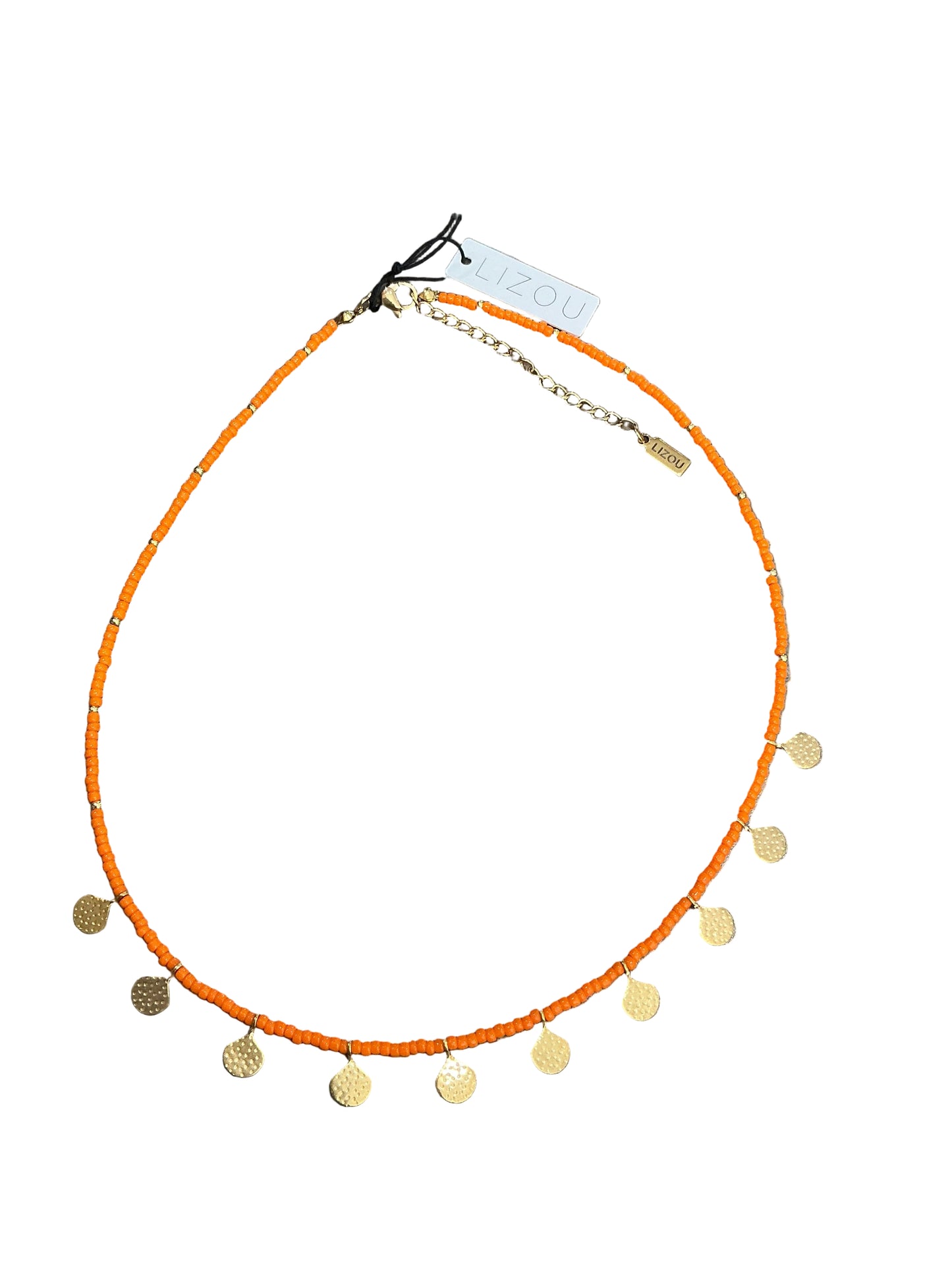 COLORFUL SEED BEAD AND GOLD FAN NECKLACE