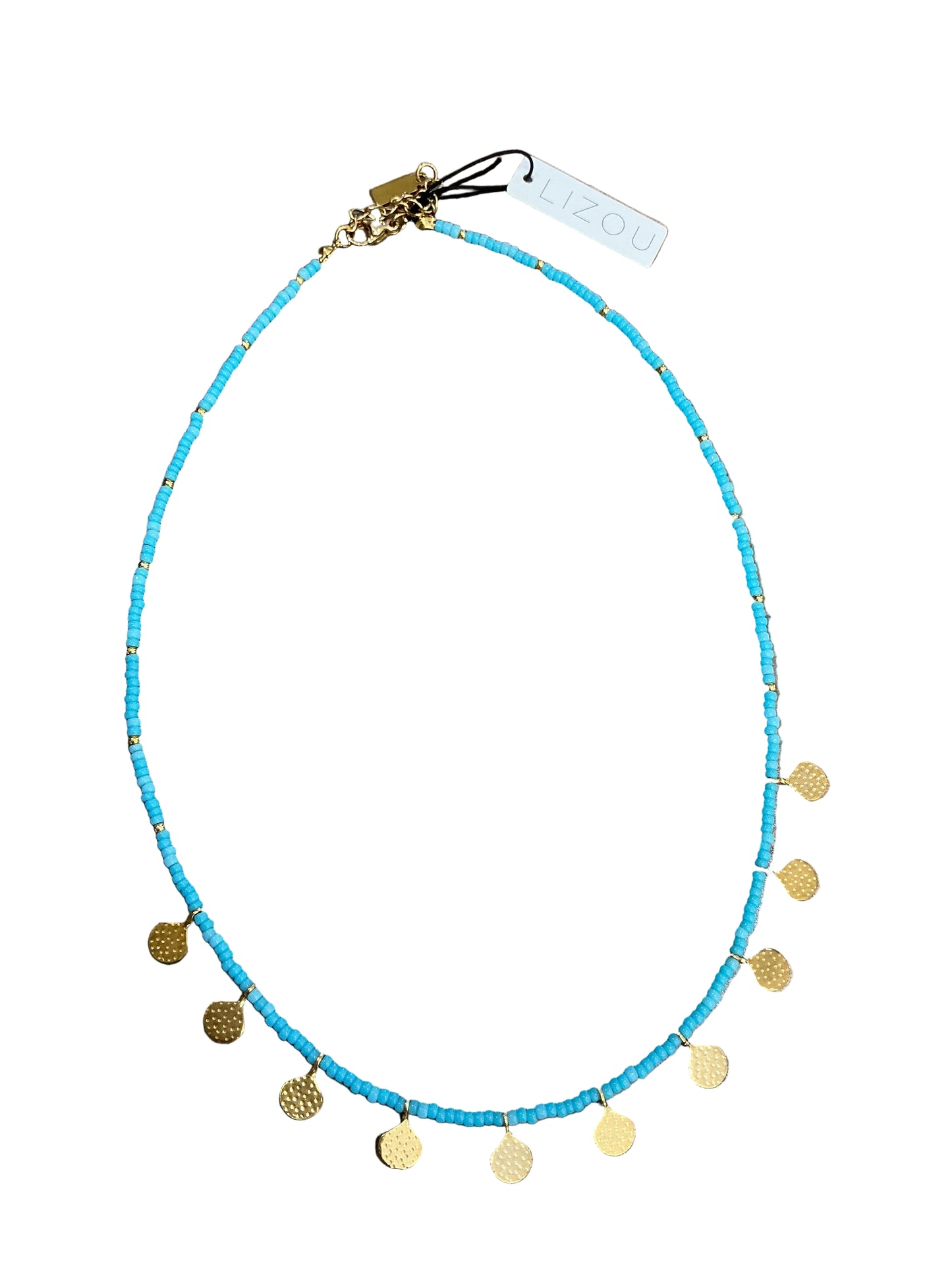 COLORFUL SEED BEAD AND GOLD FAN NECKLACE